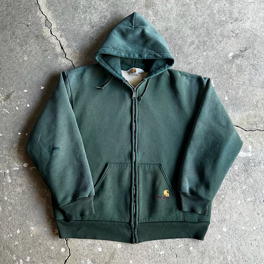 Carhartt green zip up hoodie work wear sweatshirt